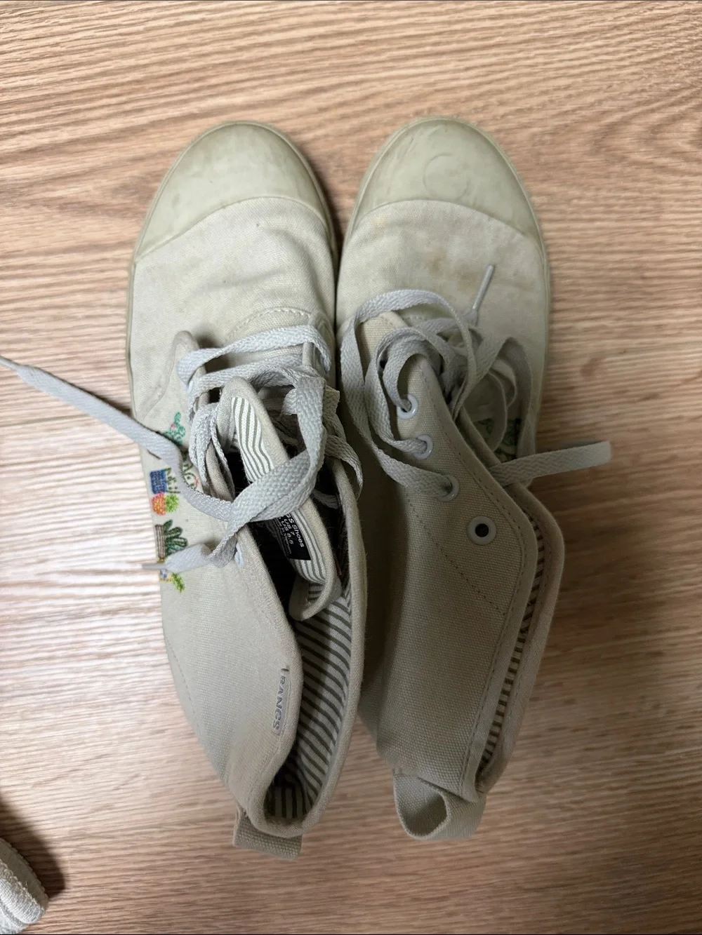 BANGS Women's Beige Canvas High-Top Sneakers with Cactus Embroidery